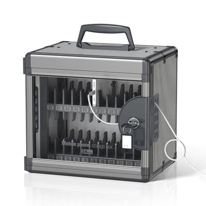 24 Slots Cell Phone Locker for Classroom with Key, Portable Mobile Phone Storage Box with Handle & Charging Hole, Phone Lock Box Wall Mounted for School (Black, 24 Slots) - size: 24 Slots