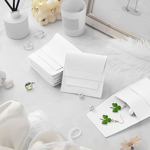 Bonuci 40 Pcs Microfiber Jewelry Pouch Bulk with Band - color: White