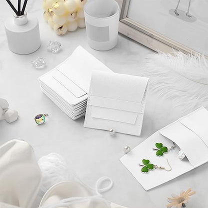 Bonuci 40 Pcs Microfiber Jewelry Pouch Bulk with Band - color: White