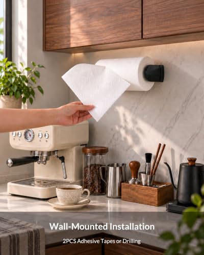simpletome ONE Hand Tear Paper Towel Holder Under Cabinet Adhesive or Drilling Installation Aluminum Alloy + ABS (Black) - color: Black