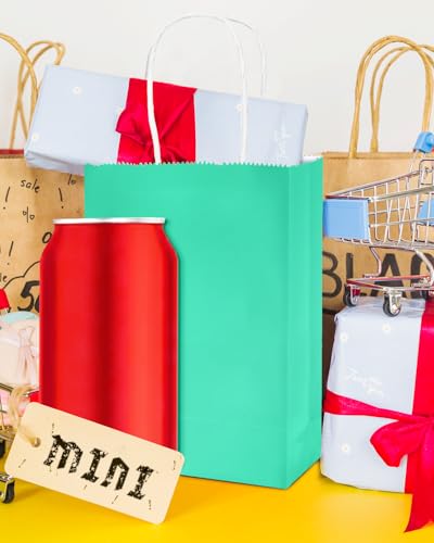 qiqee 24PCS Mini Gift Bag with Handles Bulk 4.5"x2.5"x6" Gift Bags Light Green Bags Multiple Uses - color: Light Green