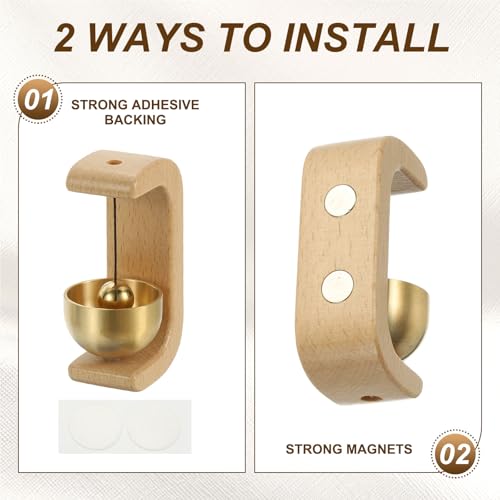 PATIKIL 2Set Shopkeepers Bell Magnetic Hanging Bell, Beech, C Shape - color: Beech