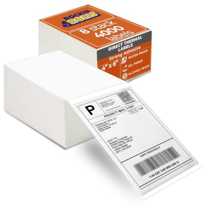 Rockin Rolls 4x6 Direct Thermal Fanfold Labels, 2000 Count, 4 Packs of 500