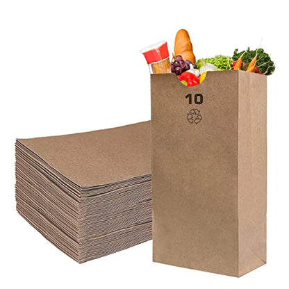 EcoQuality 100 Brown Kraft Paper Bag (10 lb) Medium - Paper Lunch Bags, Small Snacks, Gift Bags, Grocery, Merchandise, Party Bags (6 5/16 x 4 3/16 x 13 3/8 in.) (10 Pound Capacity)