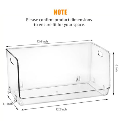Nicunom 2 Pack Stackable Plastic Storage Bins Open Front, Clear Pantry Organizer Bin Household Food Storage Bin for Kitchen Countertops Cabinet Shelf