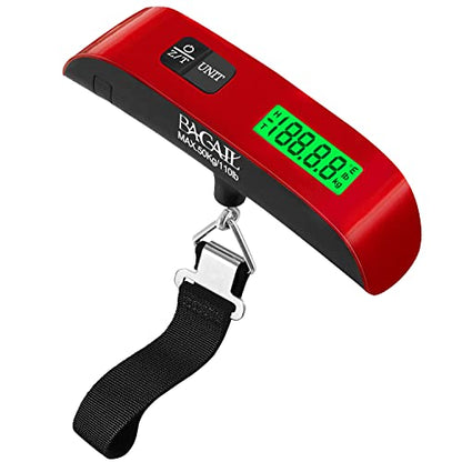 BAGAIL Digital Luggage Scale, 110lbs Hanging Baggage Scale with Backlit LCD Display, Portable Suitcase Weighing Scale, Travel Luggage Weight Scale with Hook, Strong Straps for Travelers - color: Red