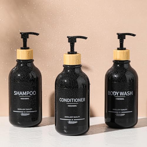 Shampoo and Conditioner Dispenser Bottles,5Pack Dispenser Bottles Refillable,16.9oz Shower Containers for Conditioner,(Black) Bathroom Shampoo Dispenser Set - color: Black-b