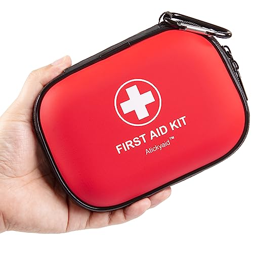 Mini First Aid Kit - 120 Piece Small Waterproof Hard Shell Medical Kit - color: Red