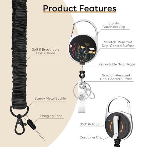3 Pack ID Card Holder with Detachable Lanyard, Black Flowers - color: Black Flowers