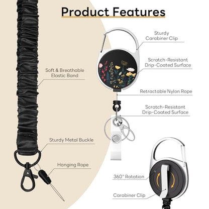 3 Pack ID Card Holder with Detachable Lanyard, Black Flowers - color: Black Flowers