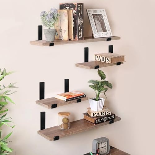 8 Pack - 11.25" L x 6" H x 1.5" W J Lip Shelf Brackets Rustic Farmhouse Iron Wall Floating Shelf Bracket Metal Shelf Bracket Industrial Shelf Supports with Screws Black - size: 11.25 inch, style: Black 8 Pack