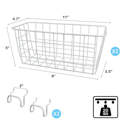 Pegboard Baskets 2 Pack Peg Board Metal Shelves Organizers (Medium, White) - size: Medium, style: 2M White Pegboard Baskets