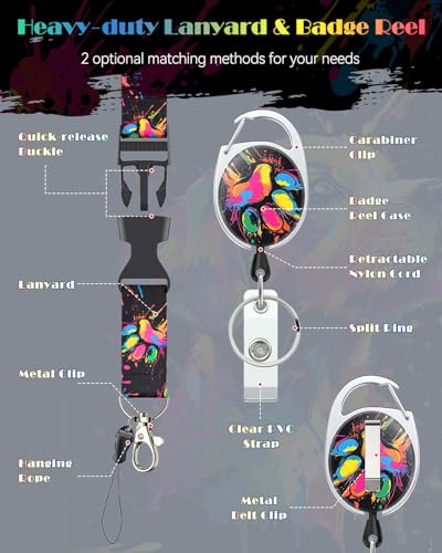 Uniclife Fashionable Sliding Badge Holder Cute Dog Plastic Case with Retractable Badge Reel Carabiner Clip & Detachable Lanyard Strap Vertical Card Protector for Women Nurse Teacher Student - color: Paint Dog