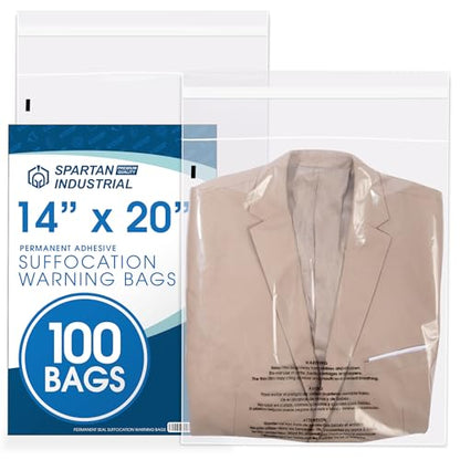 14” X 20” (100 Count) Self Seal Clear Poly Bags with Suffocation Warning - size: 14" X 20"