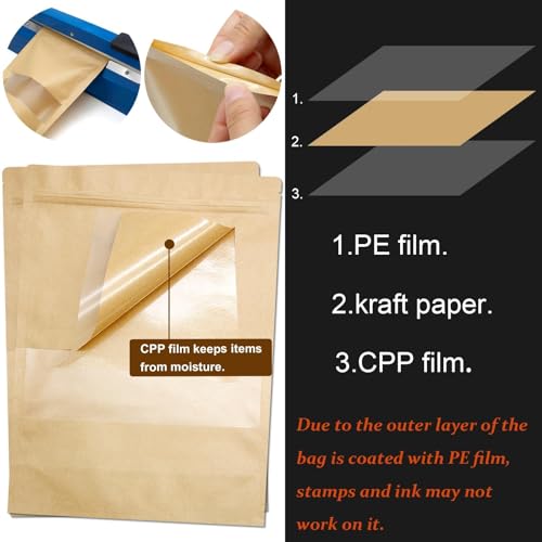 50 Pack Kraft Resealable Bags with Window for Storage (4 x 6.5 Inches) - size: 4 x 6.5 Inches