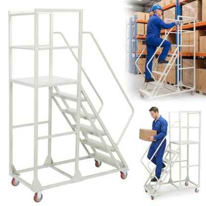 4/6 Step Rolling Stairs with Wheels Industrial & Warehouse Ladder with Handrails 880 LBS Capacity Rolling Steps for Goods Shelves 880 LBS Capacity