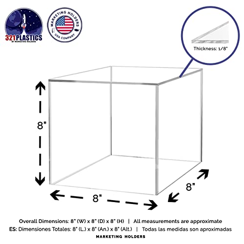 Acrylic Display Box for Collectibles 8" No Assembly for Figures Dolls Toys Memorabilia Dust Cover No Base 1 Side Open by Marketing Holders - size: 8"w x 8"d x 8"h