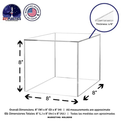 Acrylic Display Box for Collectibles 8" No Assembly for Figures Dolls Toys Memorabilia Dust Cover No Base 1 Side Open by Marketing Holders - size: 8"w x 8"d x 8"h