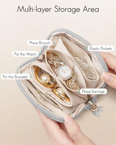 VLANDO Small Travel Jewelry Case,Velvet Pouch Bags with Zipper,Gray - color: B.Grey
