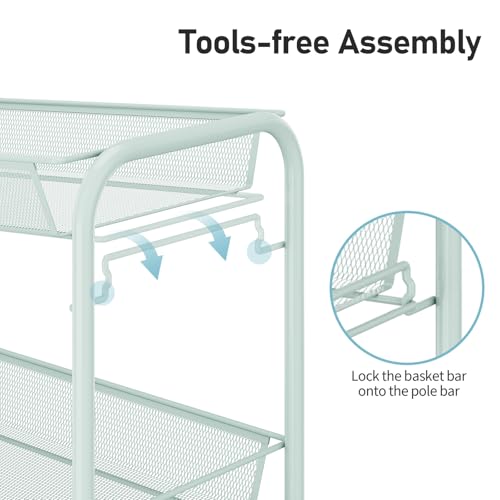 TOOLF 3 Tier Rolling Cart, Metal Utility Storage Cart with Wheels, Green - color: Green, size: 3-Tier