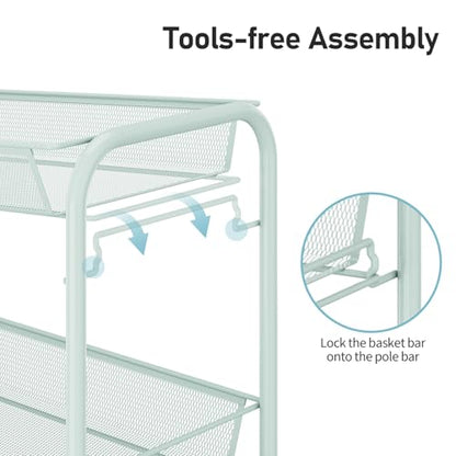 TOOLF 3 Tier Rolling Cart, Metal Utility Storage Cart with Wheels, Green - color: Green, size: 3-Tier