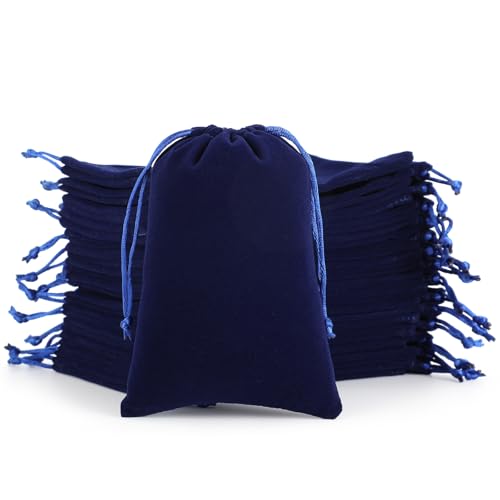 50Pcs Small Dice Bags, 4x6” Blue Velvet Drawstring Jewelry Pouch - color: Blue, size: 4 x 6 in