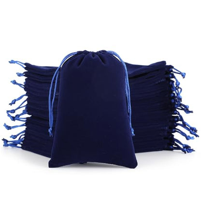 50Pcs Small Dice Bags, 4x6” Blue Velvet Drawstring Jewelry Pouch - color: Blue, size: 4 x 6 in