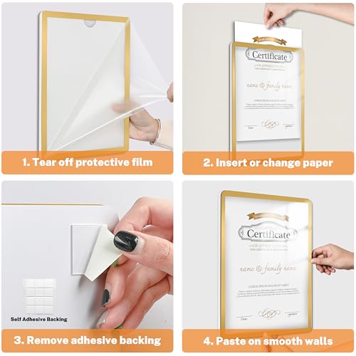 Wall-Mounted Sign Holder 8.5x11, Self-Adhesive Horizontal and Vertical - color: Gold