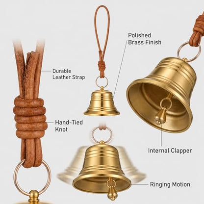 JJUNW 2 Pcs Small Hanging Bell for Door Knob, Gold Brass Hanging Bells