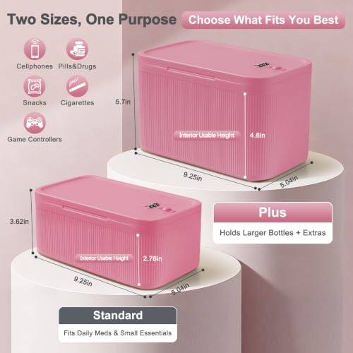 Upgraded Taller Lock Box for Medication, Phone Jail & Snacks – Large Lockable Storage Box with 3-Digit Combination Lock, Food-Safe BPA-Free Plastic– Medicine Lock Box for Home, Fridge, Travel - color: Pink Plus