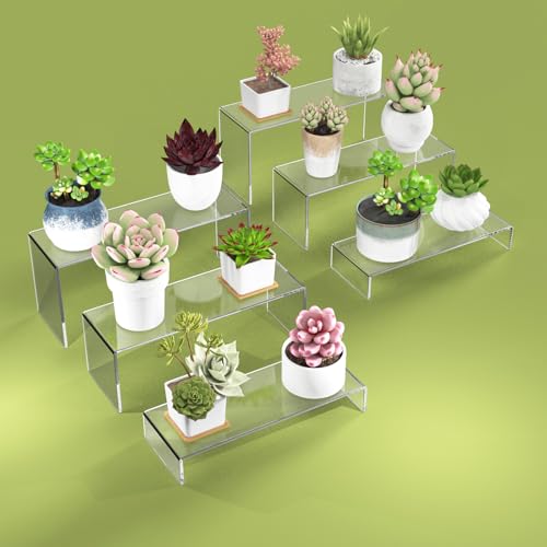 6 PCs 9 Inch Clear Acrylic Display Risers 3 Tier Stand - color: Clear 6 PCs