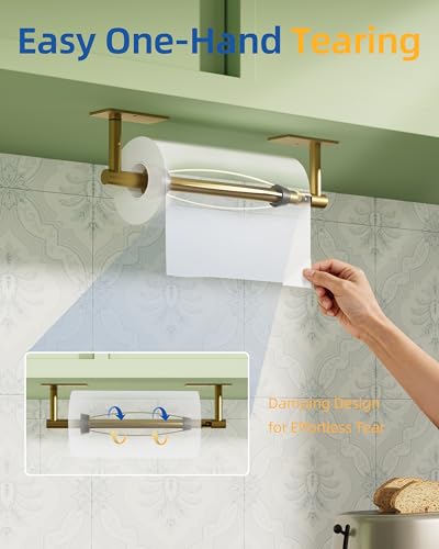 RUACQ Paper Towel Holder Under Cabinet, One Hand Tearing, Brushed Gold - color: Brushed Gold, size: One Hand Tear - Rectangle