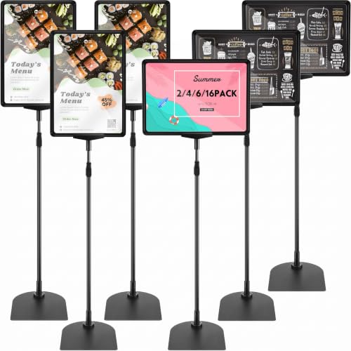 Jutom 6 Pack Adjustable Pedestal Stand Holder 8.5 x 11 Inch Heavy Duty Aluminum Sign Holder Vertical and Horizontal Sign Poster Stands Floor Standing Display for Advertisement Menu Display(Black) - color: Black