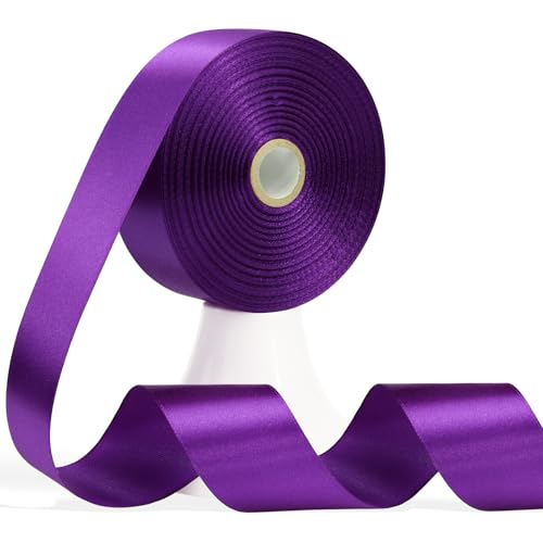 60 Yards Purple Satin Ribbon 1-1/2 Inch, Solid Polyester Fabric Ribbon for Gift Wrapping, Crafts, Flower Bouquet, Wedding, Festival, Christmas, Halloween - color: Purple