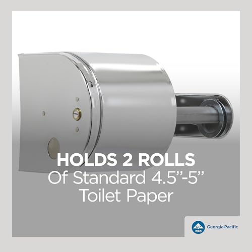 2-Roll Side-By-Side Covered Toilet Paper Dispenser by GP PRO (Georgia-Pacific), Key Lock, Chrome, 57320, 10.000" W x 6.250" D x 6.000" H, 1 Dispenser Per Case