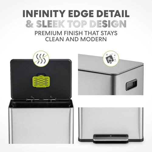 SIMPLI-Magic Infinity Edge 60L / 16 Gallon Kitchen Trash Can - Hands-Free Step Pedal, Soft-Close Lid, Stainless Steel Garbage Can with Inner Bucket - color: Silver, size: 16 Gallon