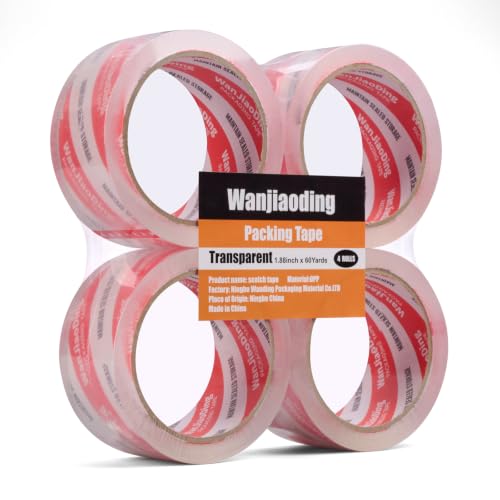 Packing Tape Refills, Clear, Packaging Tape Heavy Duty Designed for Moving, Shipping and Packing, Mailing,1.88" x 60 yds, 4 Roll