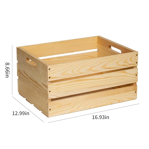 3 Packs Unfinished Pine Wooden Crate,DIY Wooden Storage Crate with Handles
