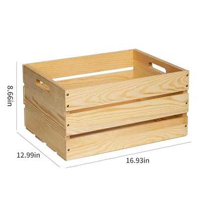 3 Packs Unfinished Pine Wooden Crate,DIY Wooden Storage Crate with Handles