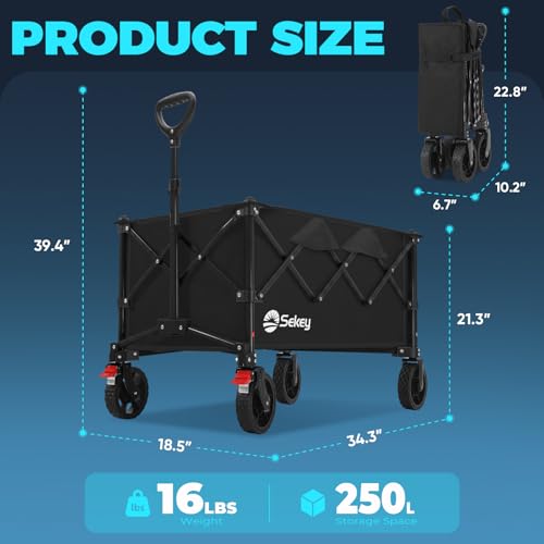 Sekey Collapsible Wagon, 300 lb Capacity, 29 in Cargo Bed, Compact Fold - color: Black, size: 300lbs