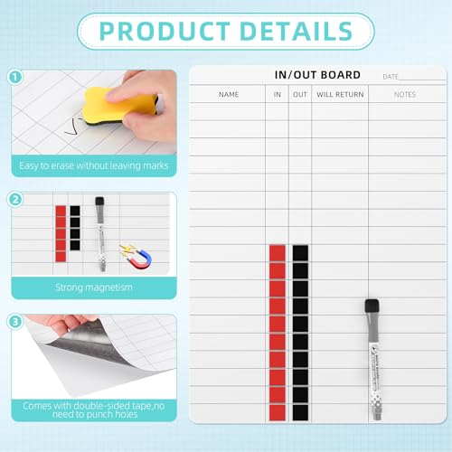 in and Out Calendar Dry Erase Board for Wall with 20 Magnetic Blocks, in/Out Planner for Office Staff Schedule Tracker 16" x 12" - size: S:16x12