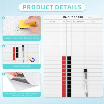 in and Out Calendar Dry Erase Board for Wall with 20 Magnetic Blocks, in/Out Planner for Office Staff Schedule Tracker 16" x 12" - size: S:16x12
