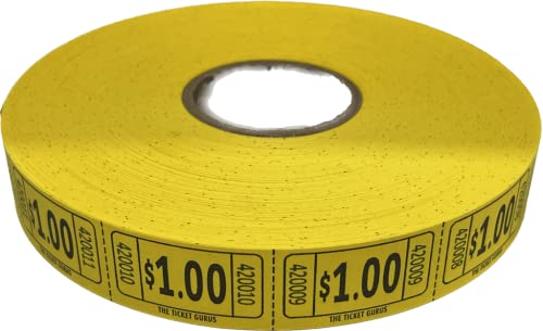 The Ticket Gurus-roll of 2000 Yellow $1.00 Tickets Single Roll Consecutively Numbered Raffle Tickets