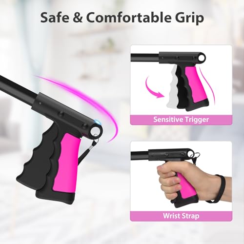 43" Foldable Grabber Reacher Pickup Tool for Seniors, Pink - size: 43-Inch