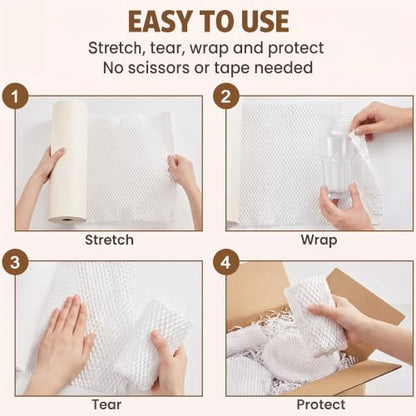 Honeycomb Packing Paper | 15"x197' Heavy Duty Moving & Shipping Paper with Fragile Stickers, Eco-Friendly Recyclable Cushioning Wrap for Furniture, Fragile Items, Gift Packaging & DIY Crafts (White) - color: White