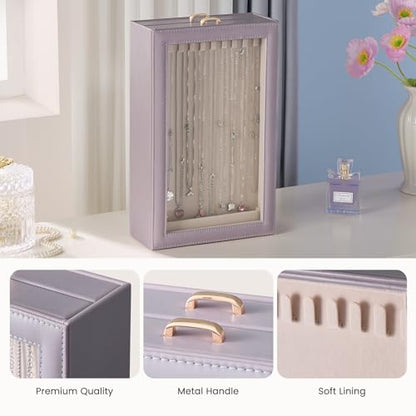 Lolalet Necklace Organizer Box, Jewelry Display Case, Purple, 2 Layers - color: Dusty Purple, size: 2 Layers, 20 Hooks