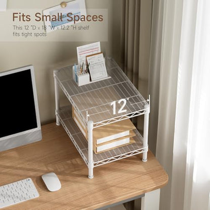 Golpart Small 2 Tier Shelves Storage Wire Shelving Unit Metal Shelf Gasket - color: White, size: 2-Tier(11.7 "D X 17.7"W X 12.2"H)
