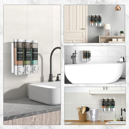 Shower Soap Dispenser Wall Mounted No Drill Shampoo Dispenser for Shower Wall Shampoo and Conditioner Dispenser Bathroom Hotel 3 * 350ml with Waterproof Labels Silver - color: Silver
