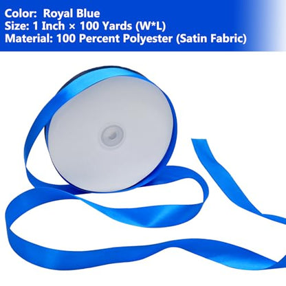 Royal Blue Satin Ribbon 1 Inch 100 Yards, for Wedding Gift Wrapping - color: Royal Blue
