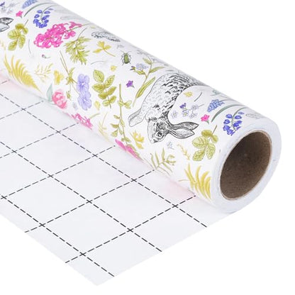 Ulmasinn Easter Wrapping Paper Roll - 17 Inches x 33 Feet - Adorable Bunny Rabbits and Flower Design with Cut Lines Great for Traditional Easter, Holiday and Party - color: Floral-Easter